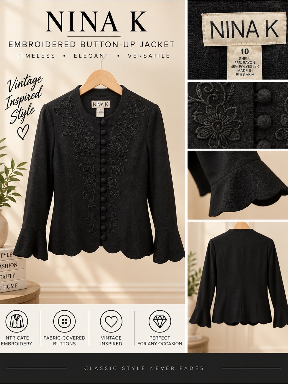 Nina K Black Button-Up Jacket